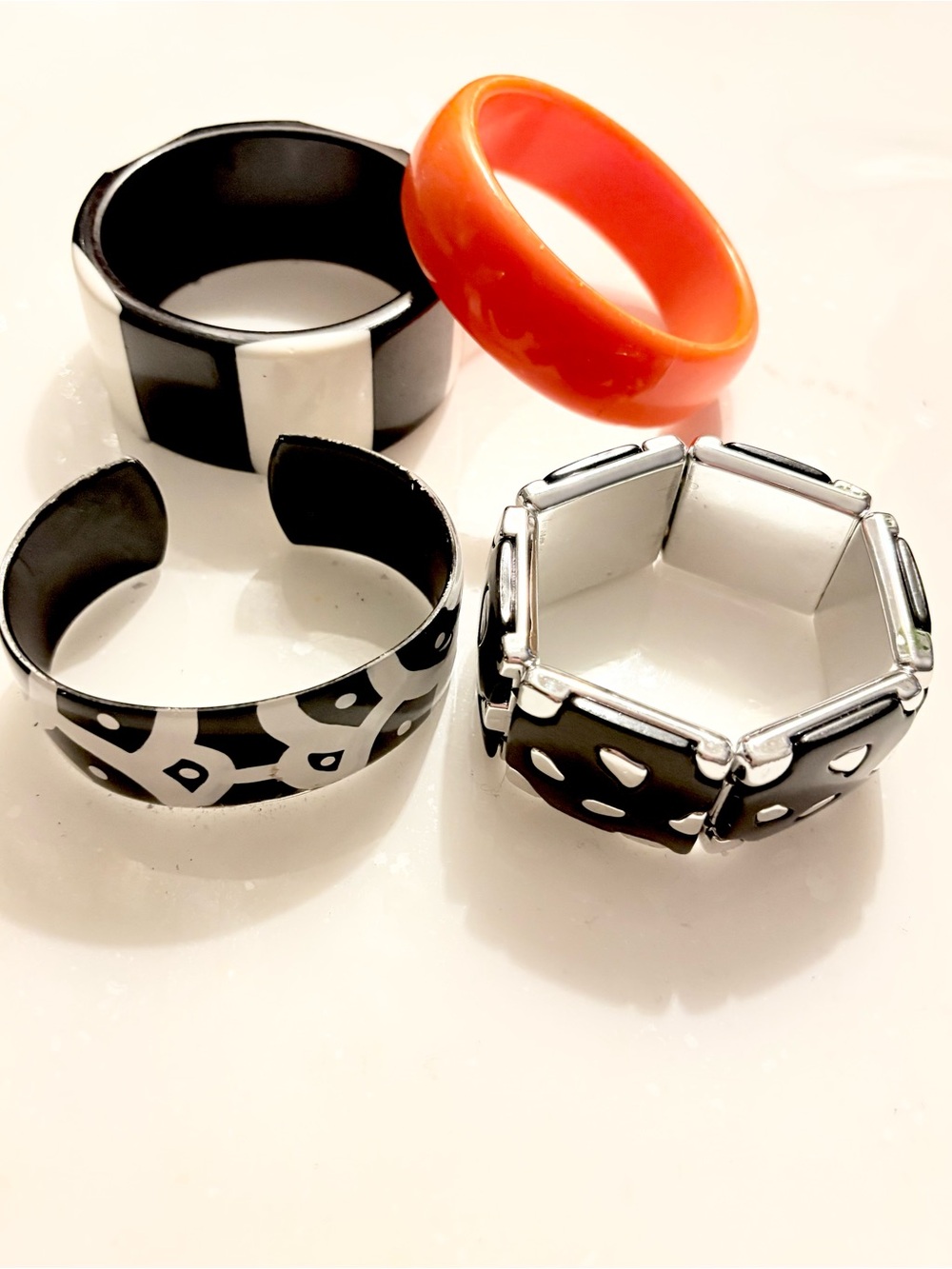 Black & Orange Women's Bangle Bracelet Set of 4 - Stylish Statement Stack
